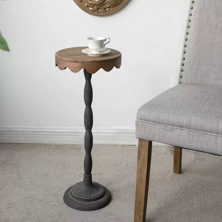 Artekko Solis Καφέ Βοηθητικό Τραπέζι από Ξύλο Ελάτης με Μαύρη Μεταλλική Βάση (26.3x26.3x64.5)cm