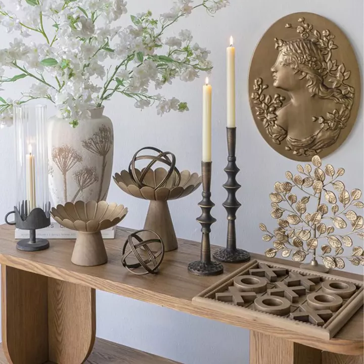 Artekko Solis Μεταλλικό Κηροπήγιο Μαύρο με Χρυσό (10x10x35)cm