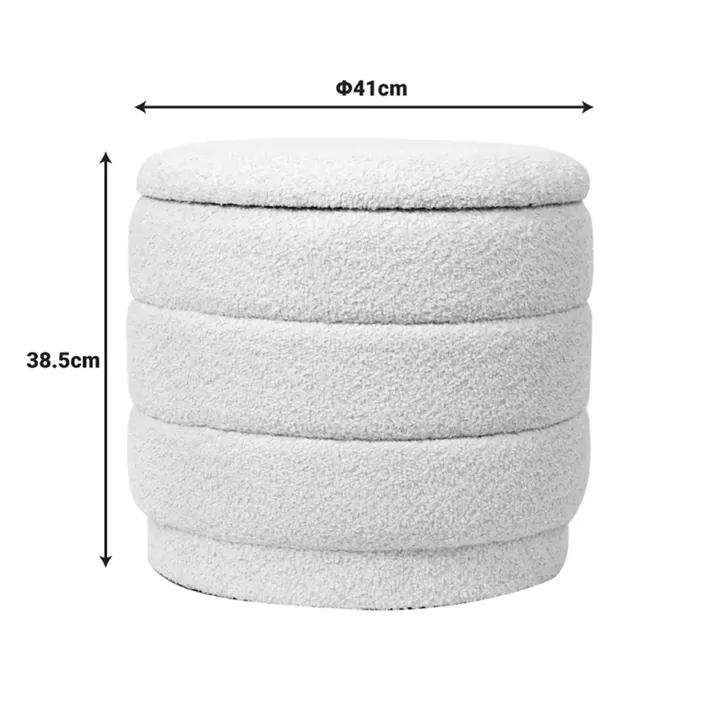 Stool-trunk Bettia pakoworld teddy fabric ivory D41x38.5cm