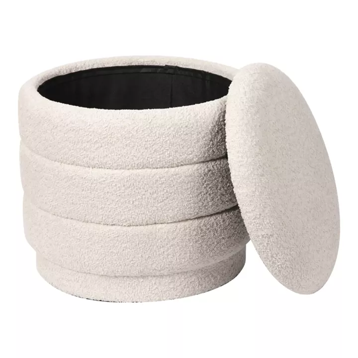 Stool-trunk Bettia pakoworld teddy fabric ivory D41x38.5cm