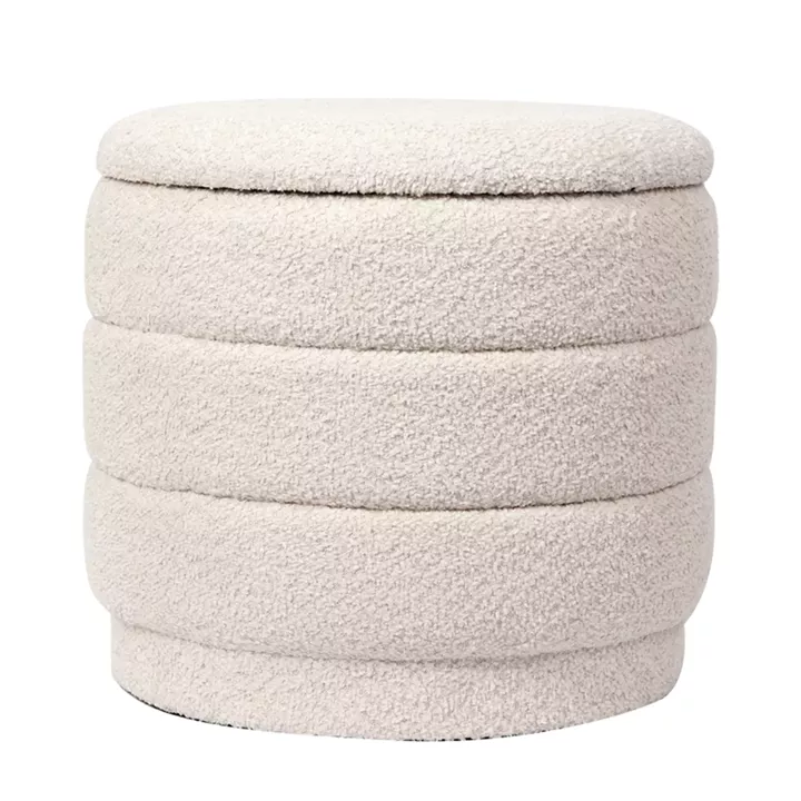 Stool-trunk Bettia pakoworld teddy fabric ivory D41x38.5cm