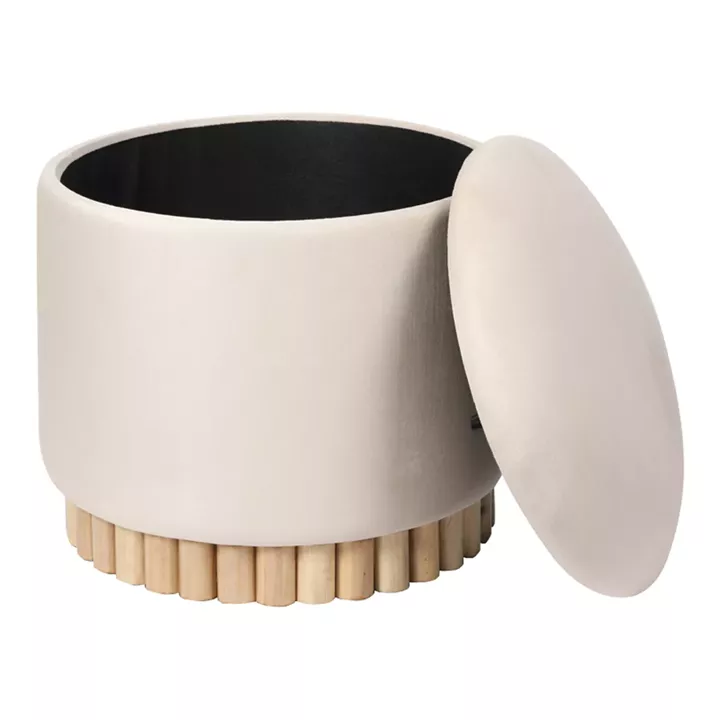Stool-trunk Terina pakoworld cream velvet D46x42cm