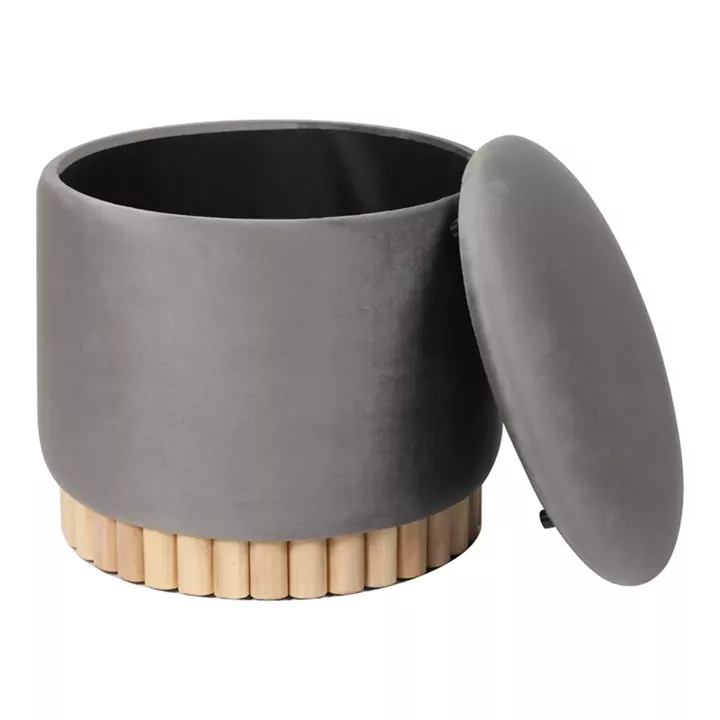 Σκαμπό-μπαούλο Terina pakoworld βελούδο γκρι Φ46x42εκ