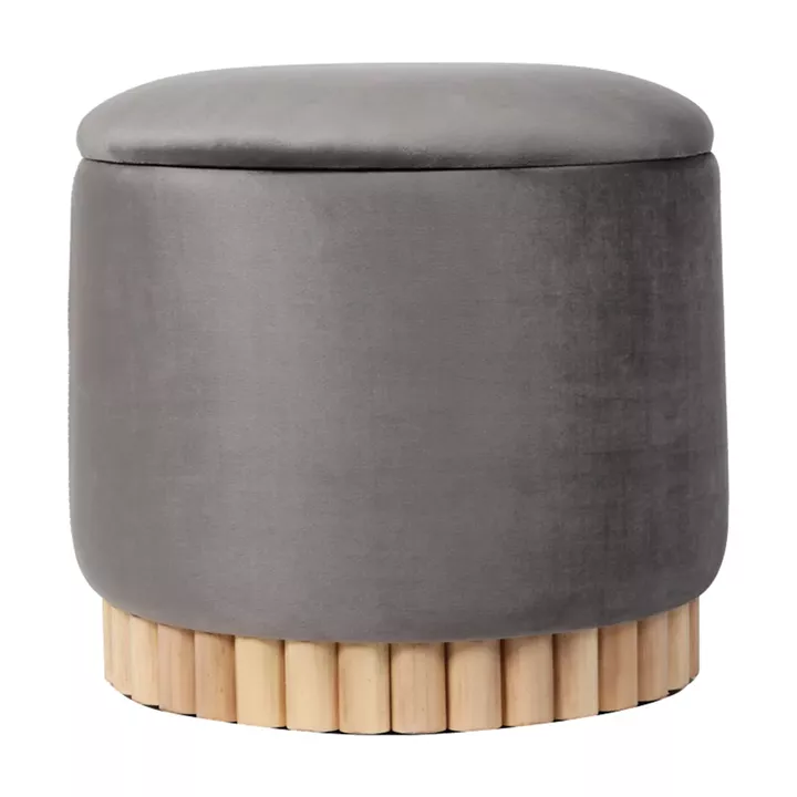 Σκαμπό-μπαούλο Terina pakoworld βελούδο γκρι Φ46x42εκ