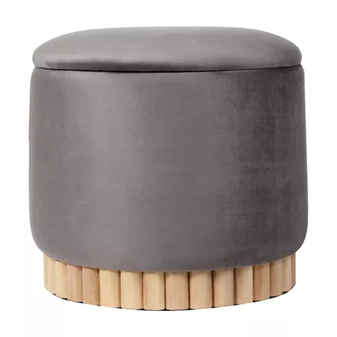 Σκαμπό-μπαούλο Terina pakoworld βελούδο γκρι Φ46x42εκ