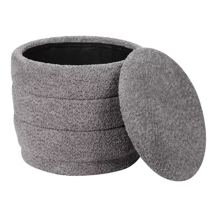 Stool-trunk Bettia pakoworld teddy fabric grey D41x38.5cm
