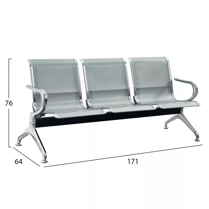 ΚΑΘΙΣΜΑ ΑΝΑΜΟΝΗΣ Τ. ΑΕΡΟΔΡΟΜΙΟΥ 3ΘΕΣΙΟ AVIATOR HM18399 ΜΕΤΑΛΛΟ MESH ΓΚΡΙ 171x64x76Υ