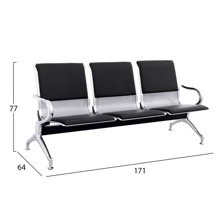 ΚΑΘΙΣΜΑ ΑΝΑΜΟΝΗΣ Τ.ΑΕΡΟΔΡΟΜΙΟΥ 3ΘΕΣΙΟ AVIATOR HM18400 ΜΕΤΑΛΛΟ ΜΕ PU ΜΑΥΡΟ 171x64x77Υ