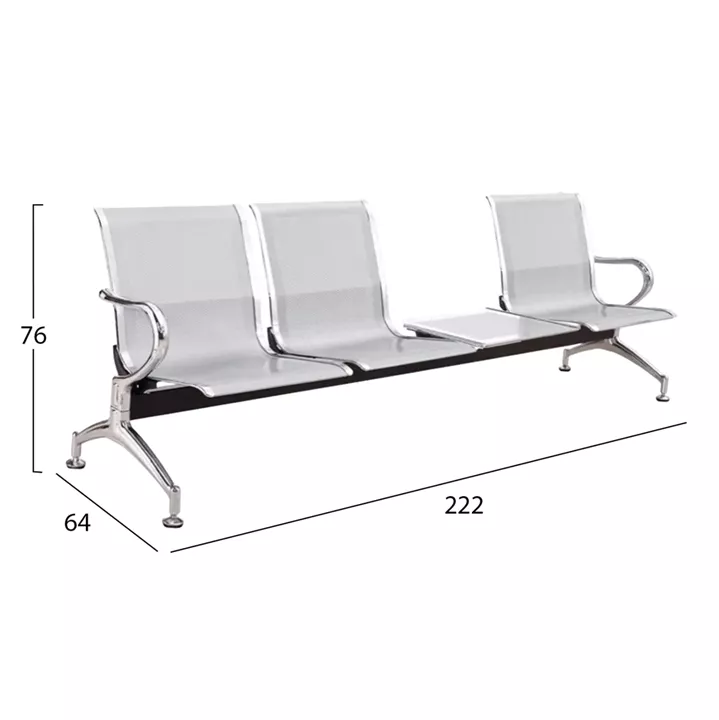BENCH 3-SEATER+TABLE AIRPORT-TYPE AVIATOR HM18403 METALLIC MESH IN SILVER/GREY COLOR 222x64x76Hcm.