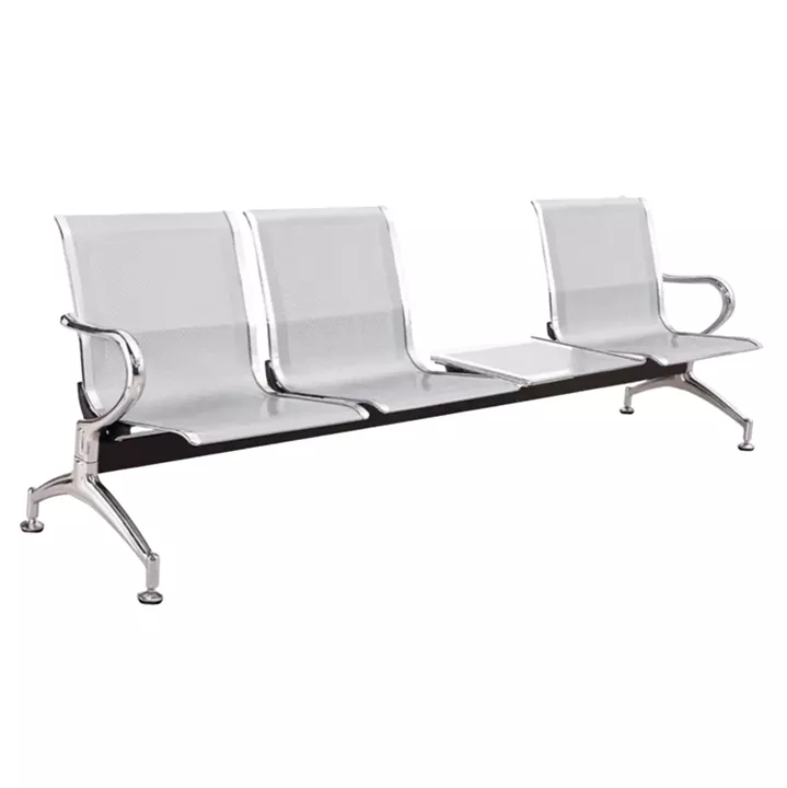 BENCH 3-SEATER+TABLE AIRPORT-TYPE AVIATOR HM18403 METALLIC MESH IN SILVER/GREY COLOR 222x64x76Hcm.