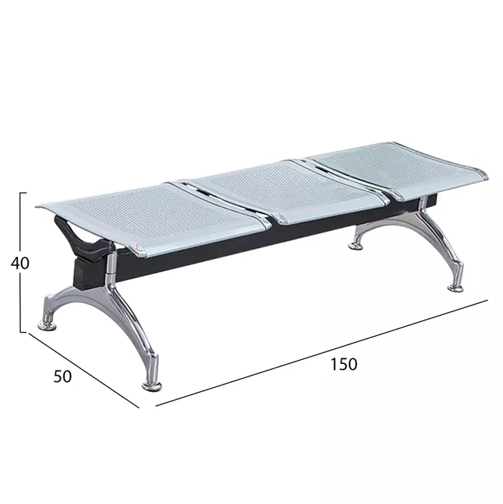 BENCH 3-SEATER AIRPORT-TYPE AVIATOR HM18404 METALLIC MESH IN SILVER/GREY COLOR 150x50x40Hcm.