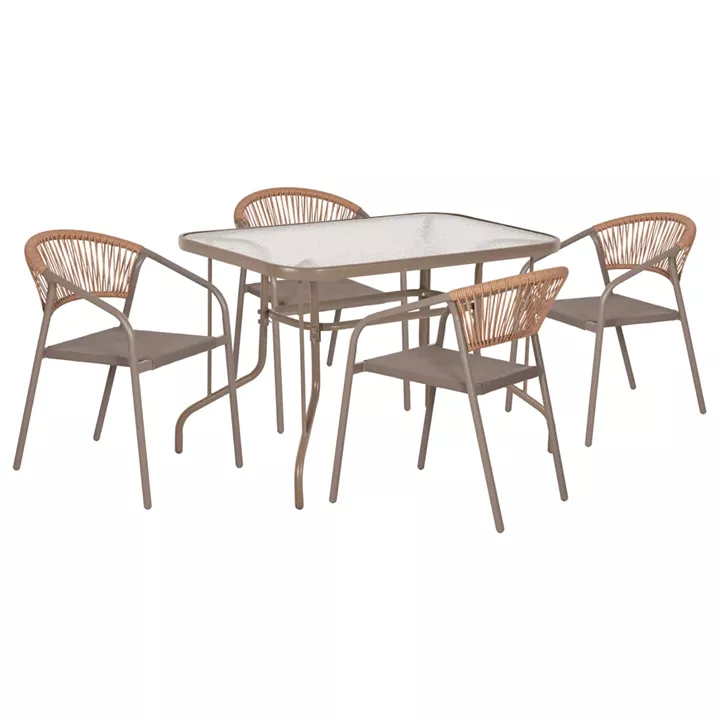 OUTDOOR DINING SET 5PCS ADAM HM10727.04 METAL CHAIRS & TABLE 110x60cm CHAMPAGNE
