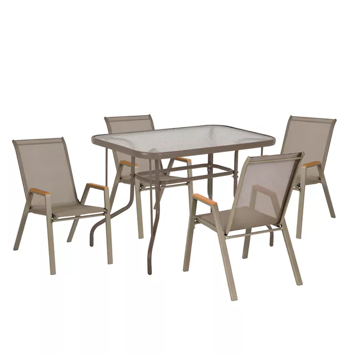 OUTDOOR DINING SET 5PCS LEONE HM10835.04 METAL CHAIRS & TABLE 110x60cm CHAMPAGNE