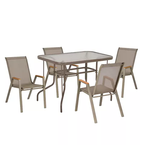 ΣΕΤ ΤΡΑΠΕΖΑΡΙΑΣ 5ΤΜΧ LEONE HM10835.04 ΚΑΡΕΚΛΕΣ ΜΕΤΑΛΛΙΚΕΣ & ΤΡΑΠΕΖΙ 110x60εκ ΣΑΜΠΑΝΙ