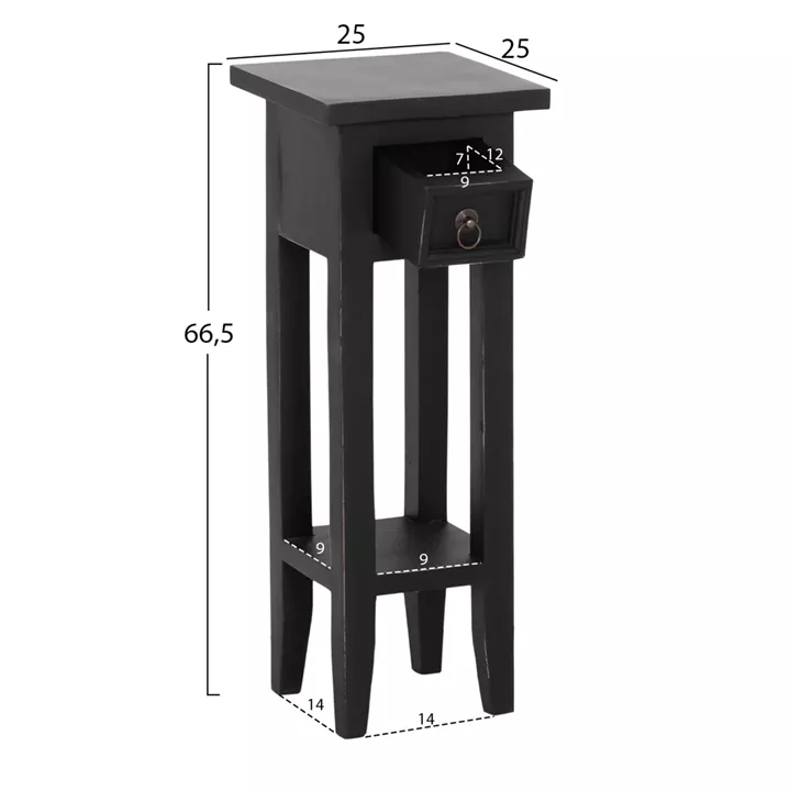 ΒΟΗΘΗΤΙΚΟ ΤΡΑΠΕΖΑΚΙ RAMU HM9484.02 ΑΠΟ ΜΑΟΝΙ ΞΥΛΟ ΜΑΥΡΟ ΜΕ ΣΥΡΤΑΡΑΚΙ 25x25x66,5Υεκ