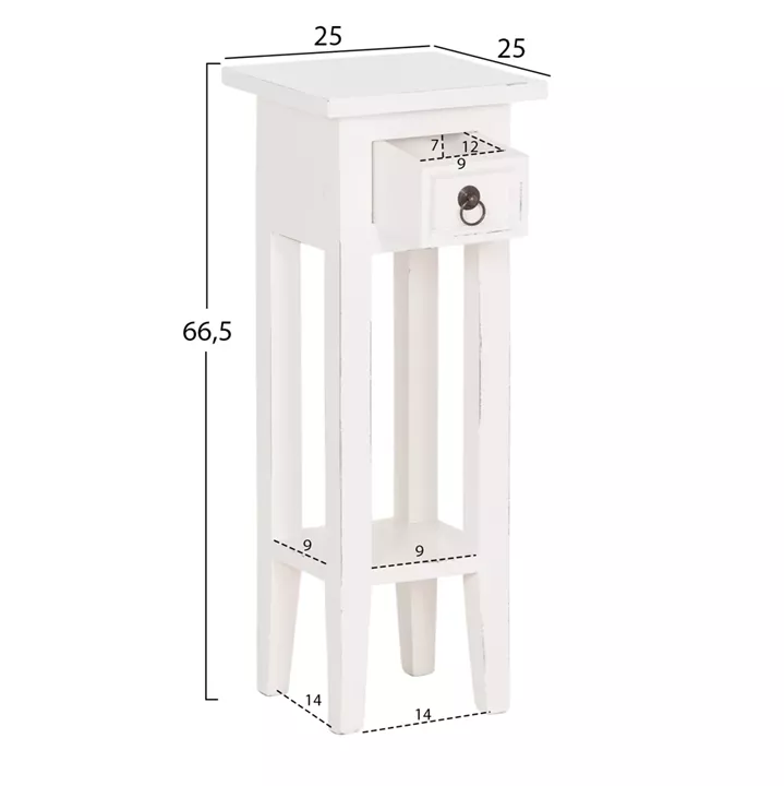 ΒΟΗΘΗΤΙΚΟ ΤΡΑΠΕΖΑΚΙ RAMU HM9484.03 ΑΠΟ ΜΑΟΝΙ ΞΥΛΟ ΛΕΥΚΟ ΜΕ ΣΥΡΤΑΡΑΚΙ 25x25x66,5Υεκ