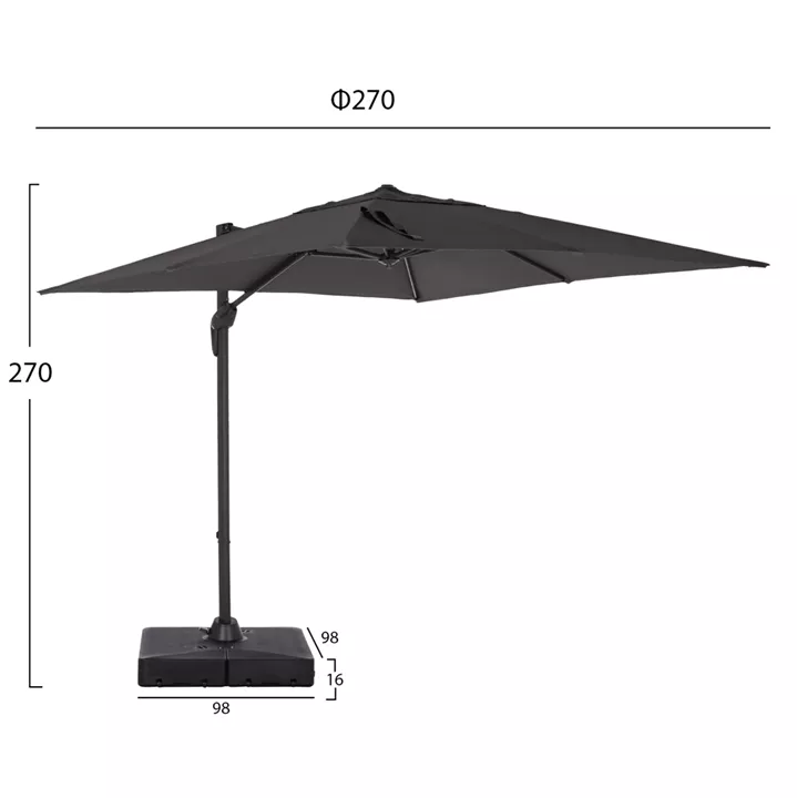 PROFESSIONAL UMBRELLA 2.7x2.7m WITH WATER BASE JAVANTE HM10857.01 GREY ALUM. & SHADE