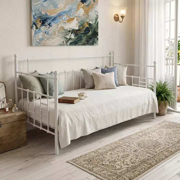 Κρεβάτι-Καναπές Routha pakoworld μεταλλικός λευκό 90x190εκ