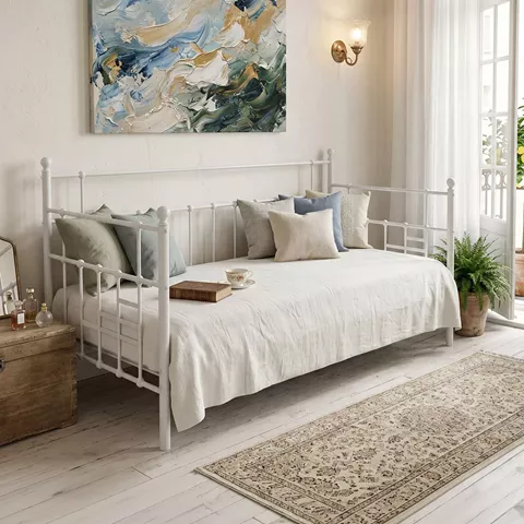 Κρεβάτι-Καναπές Routha pakoworld μεταλλικός λευκό 90x190εκ