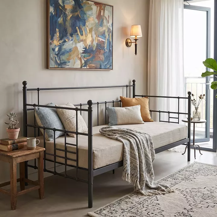 Routha pakoworld sofa bed, black metal, 90x190cm