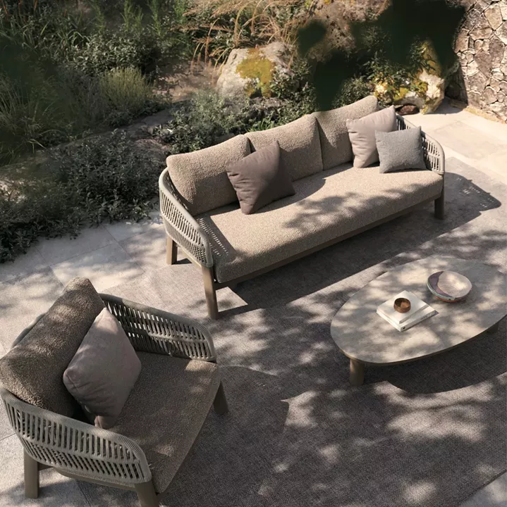 ΣΕΤ ΣΑΛΟΝΙ 4ΤΜΧ MAHAL HM6424.02 ΚΡΕΜ ΑΛΟΥΜΙΝΙΟ--ΜΠΕΖ OLEFIN & ΣΧΟΙΝΙ STRAP