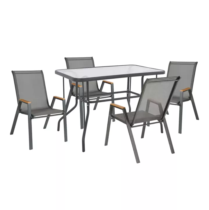 OUTDOOR DINING SET 5PCS LEONE HM10835.01 METAL CHAIRS & TABLE 110x60cm GREY