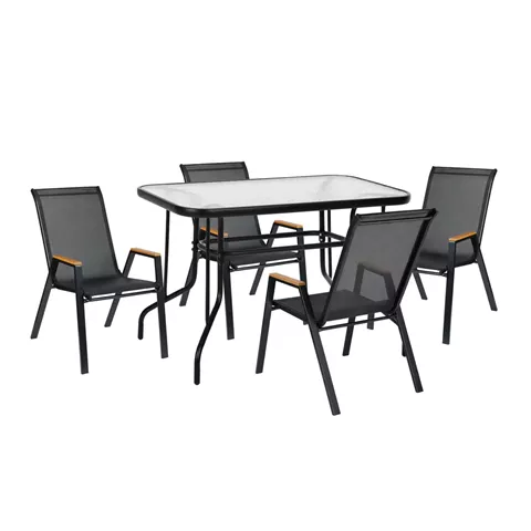 OUTDOOR DINING SET 5PCS LEONE HM10835.03 METAL CHAIRS & TABLE 110x60cm BLACK