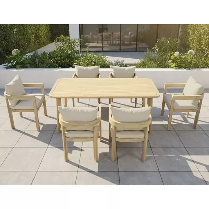 FLORIDA Dining Set Τραπεζαρία Κήπου Βεράντας (7τ), Acacia, Μαξιλάρια Μπεζ