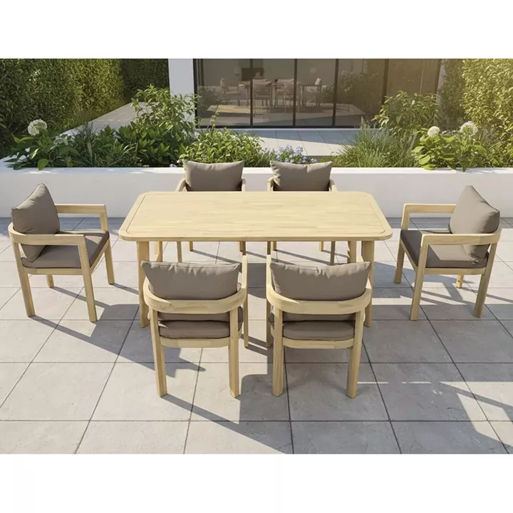 FLORIDA Dining Set Τραπεζαρία Κήπου Βεράντας (7τ), Acacia, Μαξιλάρια Cappuccino