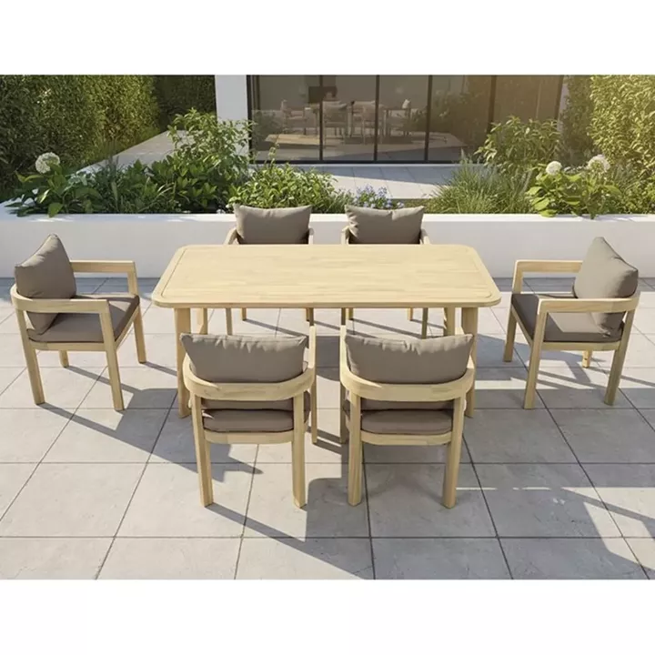 FLORIDA Dining Set Τραπεζαρία Κήπου Βεράντας (7τ), Acacia, Μαξιλάρια Cappuccino