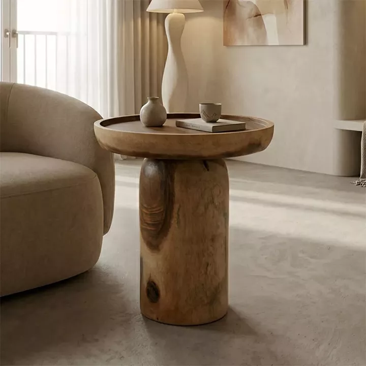 Βοηθητικό τραπέζι Tobola pakoworld suar ξύλο σε φυσική απόχρωση Φ50x55εκ