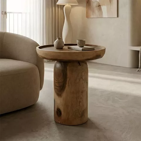 Βοηθητικό τραπέζι Tobola pakoworld suar ξύλο σε φυσική απόχρωση Φ50x55εκ