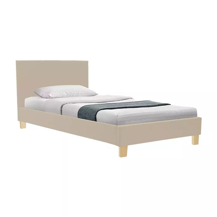 Bed with mattress Nevil-Perfecto pakoworld fabric ecru- leg natural shade 90x190cm