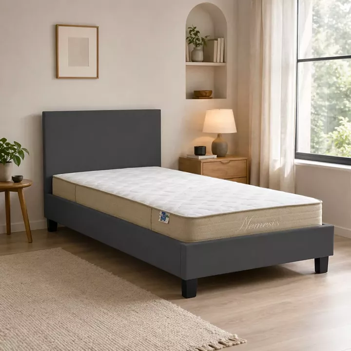 Bed with mattress Nevil-Nemesis pakoworld fabric anthracite-black leg 90x190 cm
