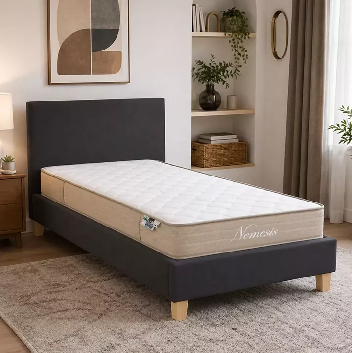 Bed with mattress Nevil-Nemesis pakoworld fabric anthracite-natural shade leg 90x190cm