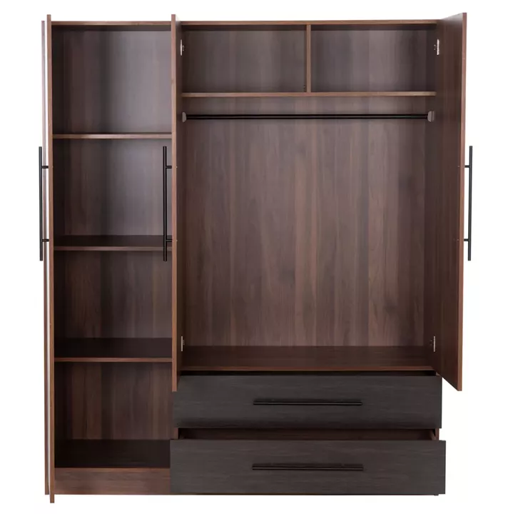 WARDROBE 3-LEAF WITH 2 DRAWERS CARYS HM746.11 MELAMINE IN WALNUT/WENGE 150x55.5x160Hcm