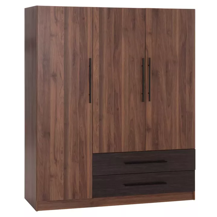 WARDROBE 3-LEAF WITH 2 DRAWERS CARYS HM746.11 MELAMINE IN WALNUT/WENGE 150x55.5x160Hcm