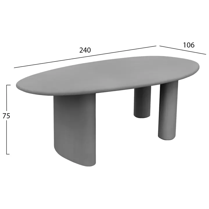 DINING TABLE OVAL VOLPE HM6599.01 FIBER CEMENT IN GREY 240x100x75Hcm