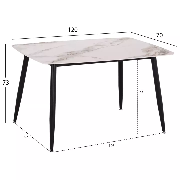 DINING TABLE RAVEN HM9854.04 CERAMIC TOP IN CALACATTA MARBLE SCHEME-BLACK METAL LEGS 120x70x73Hcm.