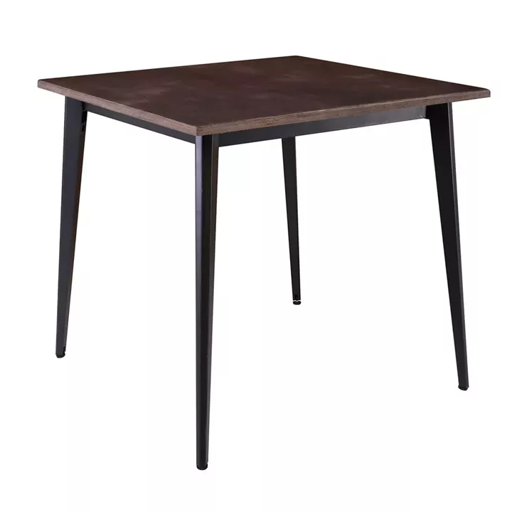VIDAL Τραπέζι Μέταλλο Βαφή Μαύρο, Επιφάνεια 80x80cm/20mm Κ/Π Εμποτισμού Καρυδί