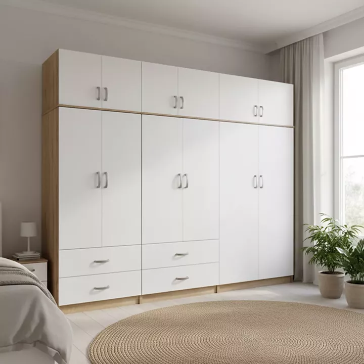 Athos pakoworld six-door wardrobe with loft, sonoma-white, 240x42x240cm