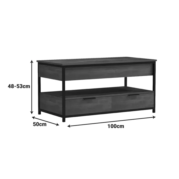 Coffee table Lumio pakoworld brown rustic-black metal 100x50x48-53cm