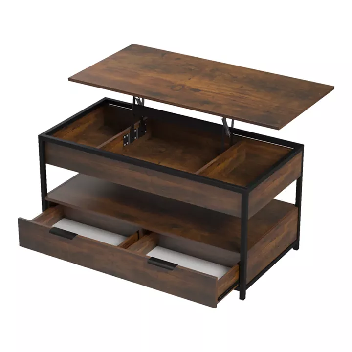 Coffee table Lumio pakoworld brown rustic-black metal 100x50x48-53cm