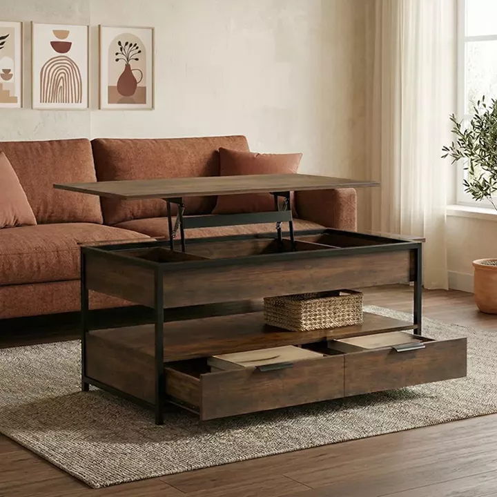 Coffee table Lumio pakoworld brown rustic-black metal 100x50x48-53cm