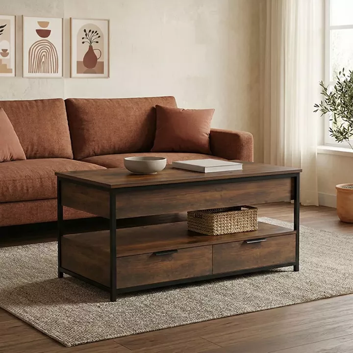 Coffee table Lumio pakoworld brown rustic-black metal 100x50x48-53cm