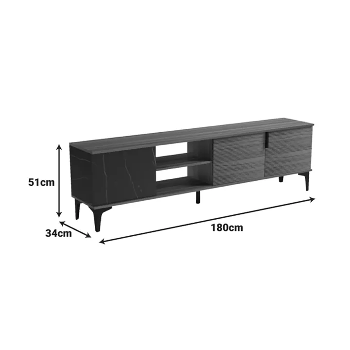 Riba tv cabinet pakoworld walnut-black marble look 180x34x51cm