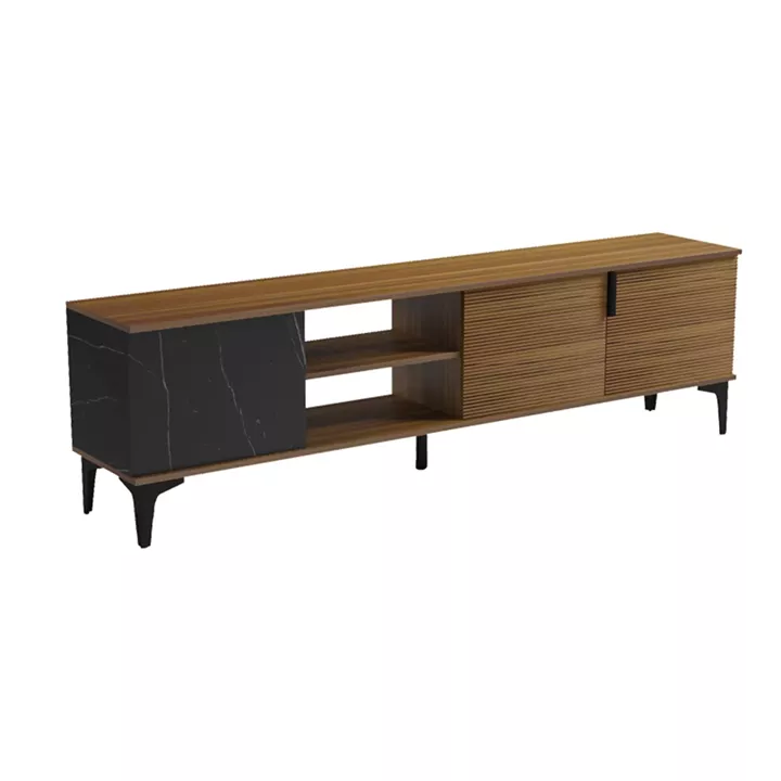 Riba tv cabinet pakoworld walnut-black marble look 180x34x51cm