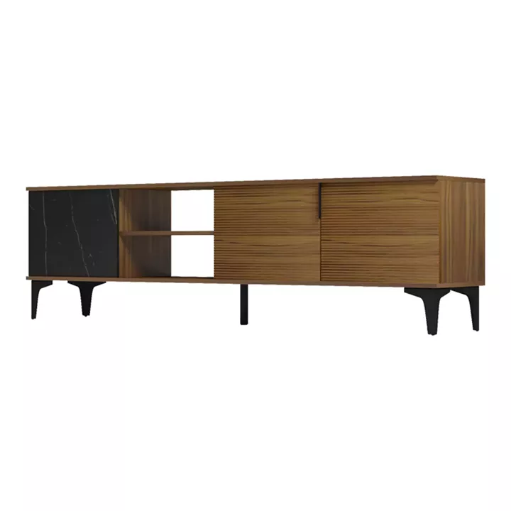 Riba tv cabinet pakoworld walnut-black marble look 180x34x51cm