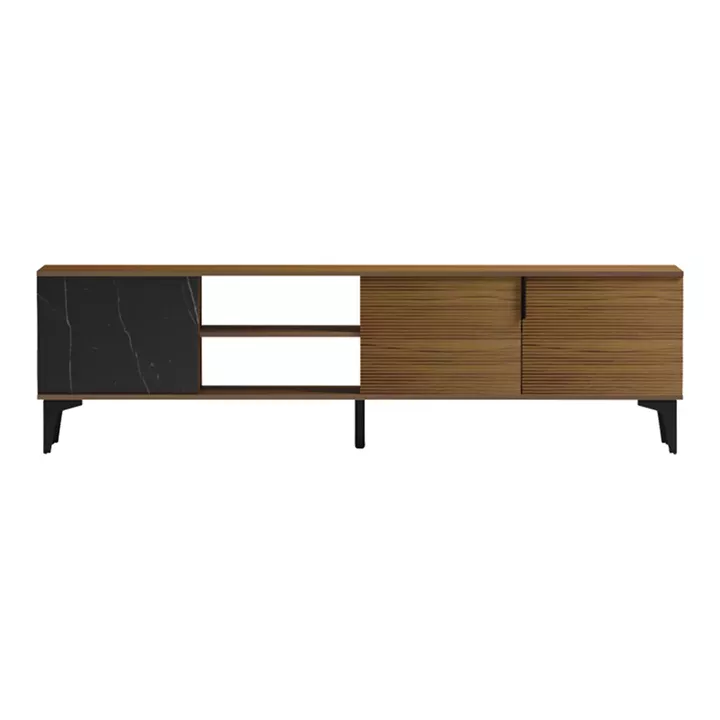 Riba tv cabinet pakoworld walnut-black marble look 180x34x51cm