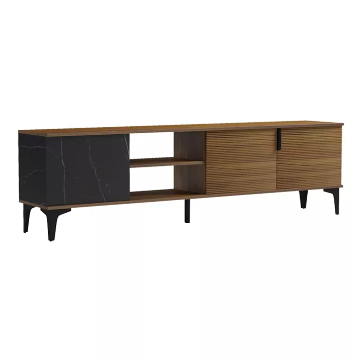 Riba tv cabinet pakoworld walnut-black marble look 180x34x51cm
